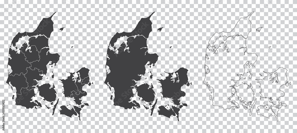set of 3 maps of Denmark - vector illustrations - obrazy, fototapety, plakaty 