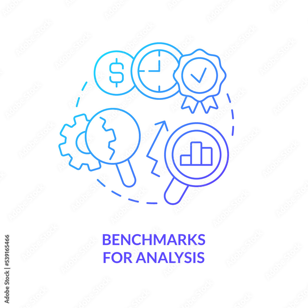 Benchmarks for analysis blue gradient concept icon. Market assessment. Financial management issue abstract idea thin line illustration. Isolated outline drawing. Myriad Pro-Bold font used Benchmarks for analysis blue gradient concept icon. Market assessment. Financial management issue abstract idea thin line illustration. Isolated outline drawing. Myriad Pro-Bold font used