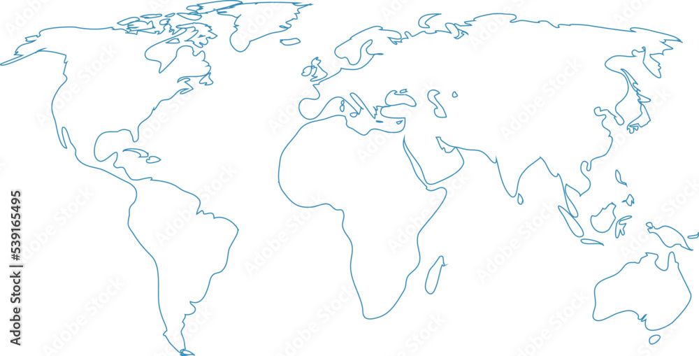 vector illustartion of blue colored world map outline  on white background	
