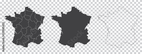 set of 3 maps of France - vector illustrations
