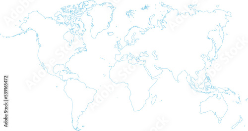 vector illustartion of blue colored world map outline on white background 