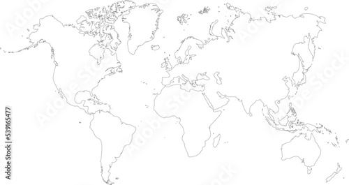 vector illustartion of gray colored world map outline on white background 
