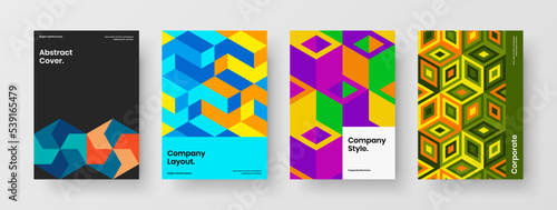Creative mosaic hexagons front page illustration bundle. Simple cover design vector layout composition.
