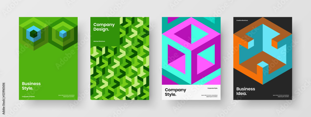 Bright postcard A4 vector design concept composition. Premium mosaic hexagons handbill illustration set.