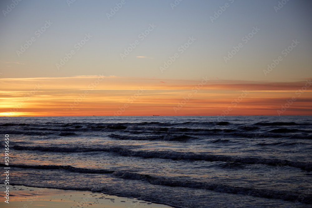 View on a sunset under the sea, seaside selective focus