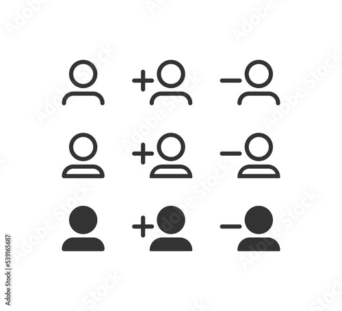 User, plus and minus user icon. Avatar human illustration symbol. Sign person vector