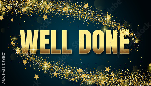 Well done in shiny golden color, stars design element and on dark background.