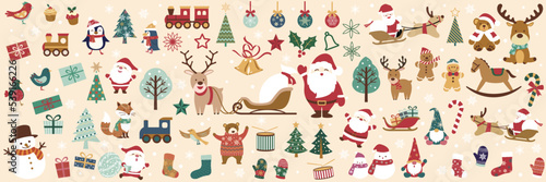 Obraz na płótnie Christmas Design Element Vector Illustration Set Isolated On A Plain Background