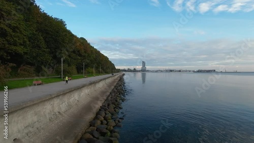 Wallpaper Mural A drone flight along the breakwater next to the seaside boulevard in Gdynia. Torontodigital.ca