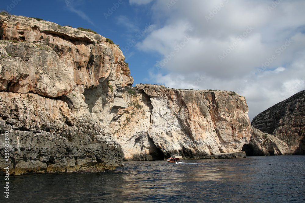 Steep cliffs of Ras il-Bajjada near the Blue Cave on the island of Malta  