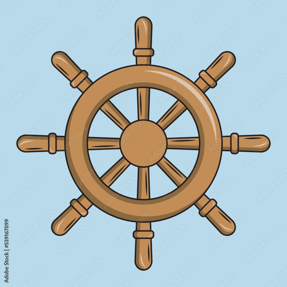Steering wheel for ship vector. Old navy captain steering wheel illustration