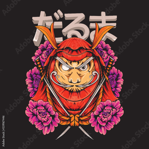 japanese daruma illustration with flowers