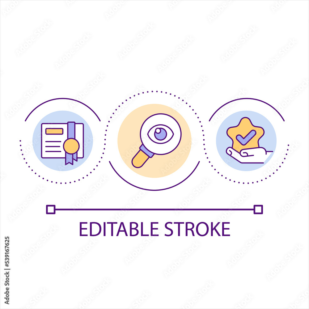Legal marketplace loop concept icon. Seller verification. Looking for high quality service abstract idea thin line illustration. Isolated outline drawing. Editable stroke. Arial font used Legal marketplace loop concept icon. Seller verification. Looking for high quality service abstract idea thin line illustration. Isolated outline drawing. Editable stroke. Arial font used