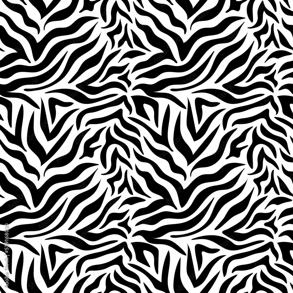 Zebra skin, stripes seamless pattern. Surface design for textile, fabric, wallpaper, wrapping, gift wrap, paper, scrapbook and packaging. Vector illustration