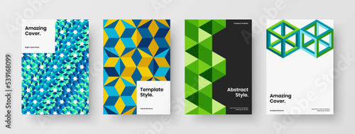 Vivid leaflet vector design illustration set. Unique geometric shapes pamphlet concept composition.