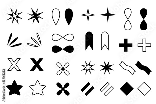 Geometric and abstract elements. Line icons set. Infinity, plus, stars symbol. Vector illustration of simple shapes.