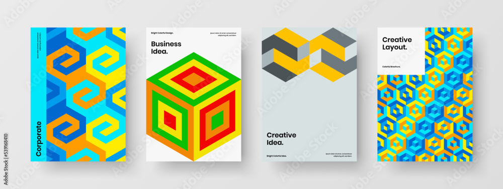 Amazing booklet A4 design vector concept bundle. Fresh mosaic shapes postcard layout collection.