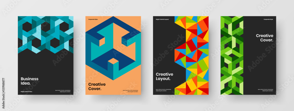 Unique presentation vector design template composition. Clean geometric tiles corporate cover illustration collection.