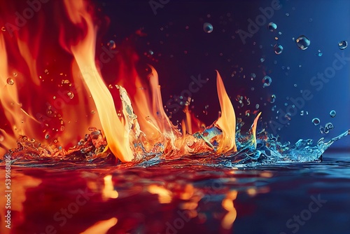 Flame on the water, abstract photorealistic art. AI generated, is not based on any real image