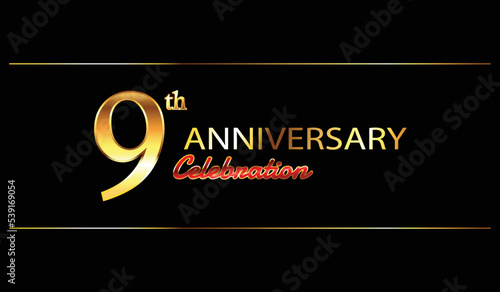 9 anniversary background. 9th anniversary celebration. 9 year anniversary celebration. Nine Anniversary on black background.