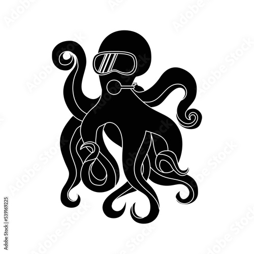 Octopus diver simple silhouette icon. For diving school or infographic about diving to depth.