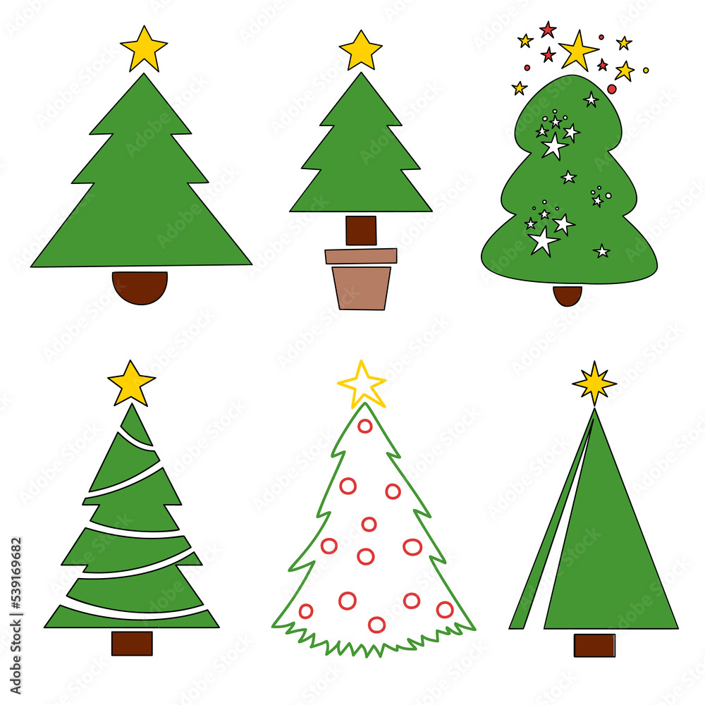 Vector Christmas tree set, pines for greeting cards, invitations, banners, web.