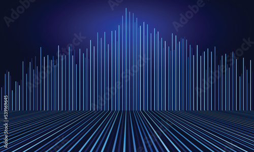 Speed lines, audio concept or finance. Dark blue illustration with financial indexes.