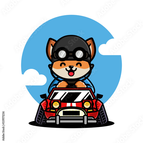 Cute fox driving a racing car