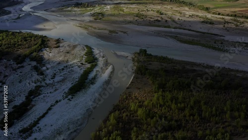 Aerial view of river mouth, river Drinos and river Vjose, Drino Valley, Albania photo