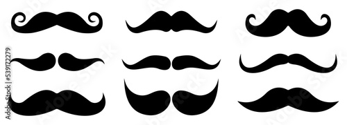 Mustache icon collection. Black silhouettes moustache. Vector illustration