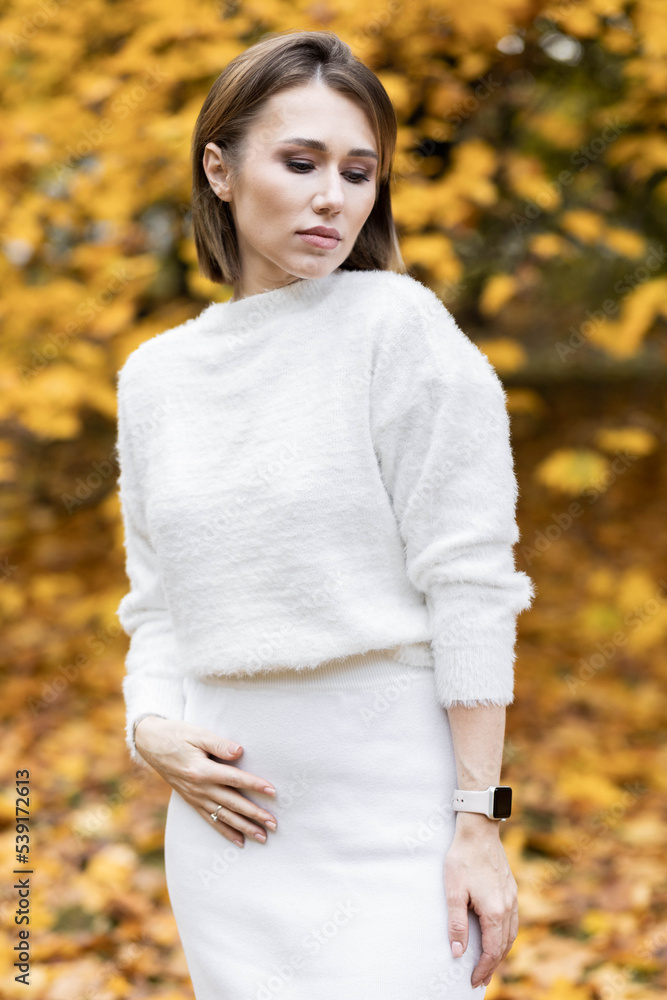 Outdoor atmospheric lifestyle autumn portrait of a beautiful young woman. Cozy atmopshere, fall vibe. Close up Outdoor atmospheric lifestyle autumn portrait of a beautiful young woman. Cozy atmopshere, fall vibe. Close up