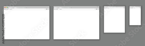 Browser mockups set. Web windows screen. Internet empty pages concept with shadow. Modern window design isolated on gray background