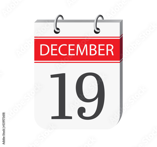 19 december calendar page. 3d one day calendar date appointment, event reminder illustration. 