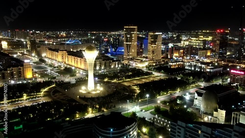 Wallpaper Mural Aerial night hyperlapse over Astana (Nur-Sultan) towards iconic Bayterek Tower Torontodigital.ca