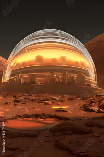 domed city on the red planet mars - alien planet - science fiction - sci-fi - future - space - red desert - dune - concept art - digital painting - illustration