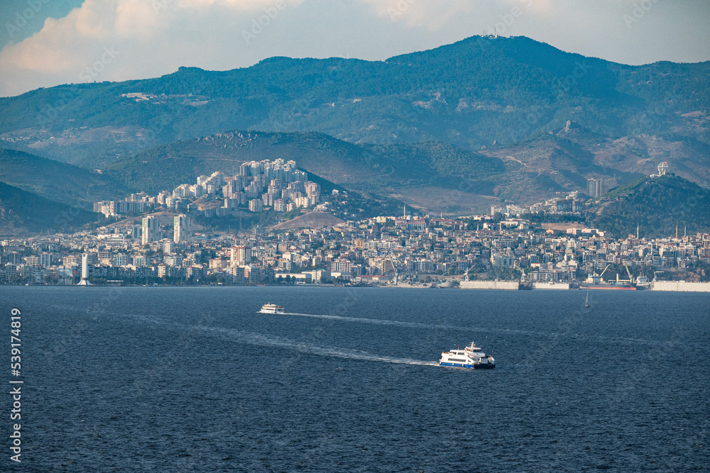 Aerial view of Izmir coast side parks, motorway and high buildings Aerial view of Izmir coast side parks, motorway and high buildings
