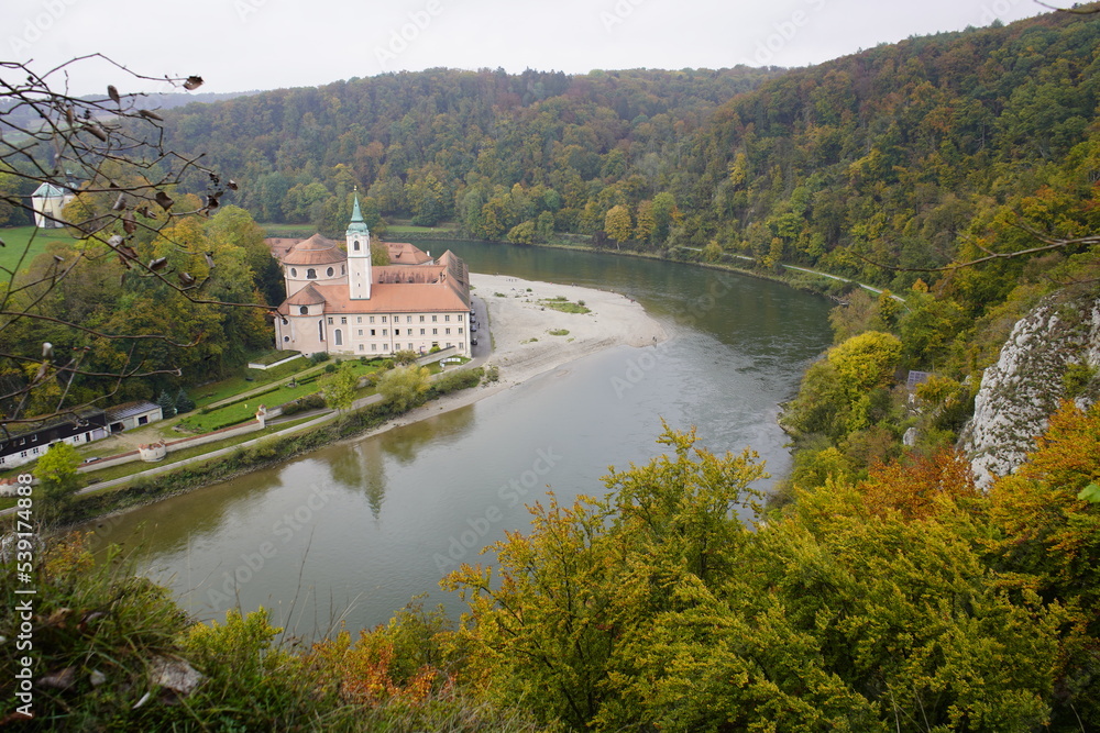 The Danube river at Kelheim, seen from the Weltenburg monastery in autumn 2022, Bavaria, Germany