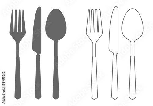 Set of fork and knife on a plate. Cutlery fork spoon and plate. vector sketch isolated 