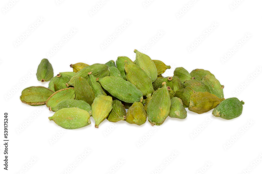 spice green cardamom (elettaria cardamomum) isolated on white background spice green cardamom (elettaria cardamomum) isolated on white background