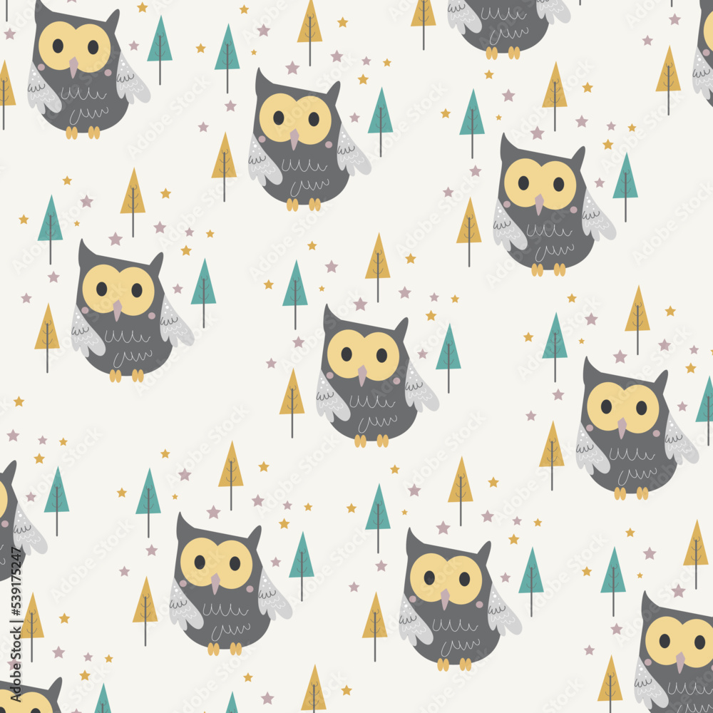 Fototapeta premium Seamless pattern with cute owl perfect for wrapping paper