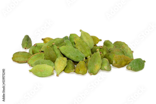 spice green cardamom (elettaria cardamomum) isolated on white background