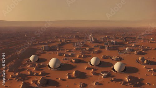 Billede på lærred first martian colony - mars base - planet mars colony with geodesic buildings /