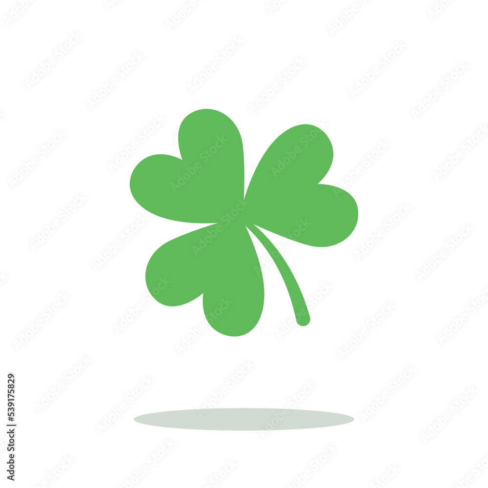 Green clover three leaf icon. 3 leafs isolated on white background. Good luck clover plant - symbol of St Patricks day. Flat illustration. Vector