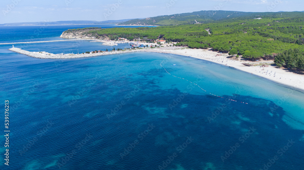 Aerial view of Kabatepe beach in Gallipoli peninsula in Turkey