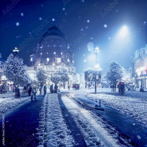 Picturesque town in the snow