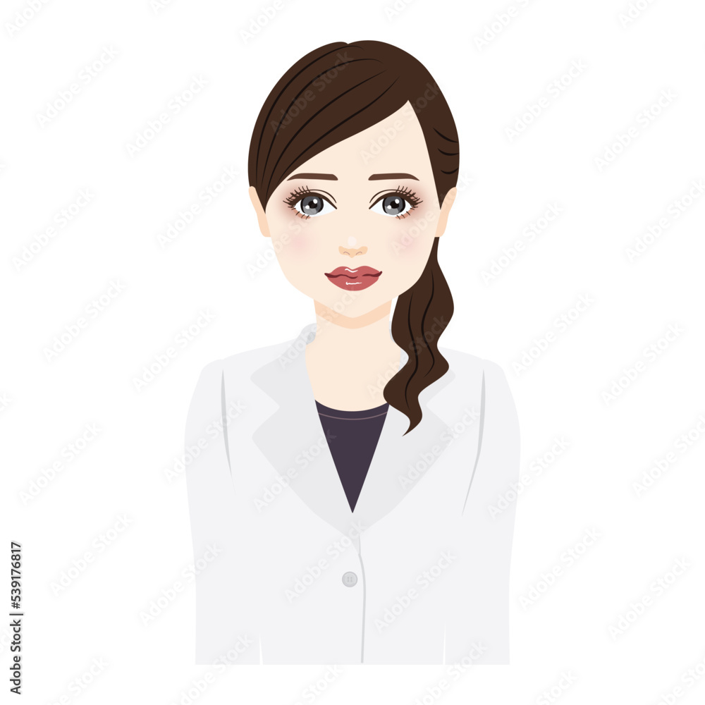 woman in a white coat with ponytail stand at attention woman in a white coat with ponytail stand at attention