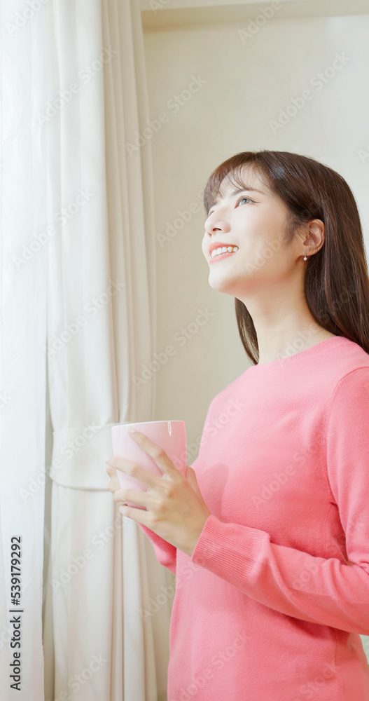 woman enjoy morning with tea