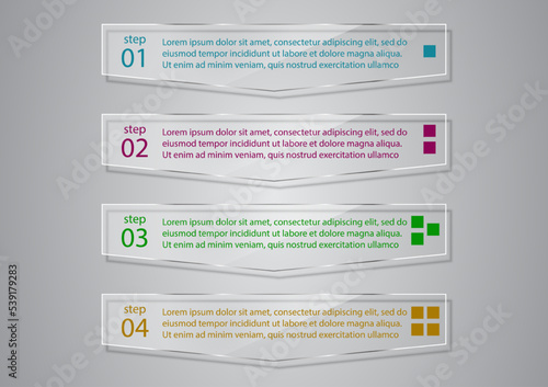 4 steps business infographic 3 d arrow style,Glass design, can be used for workflow layout, diagram, annual report, web design.Creative banner, label vector.