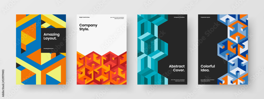Obraz premium Original company cover vector design concept bundle. Isolated mosaic tiles booklet illustration composition.