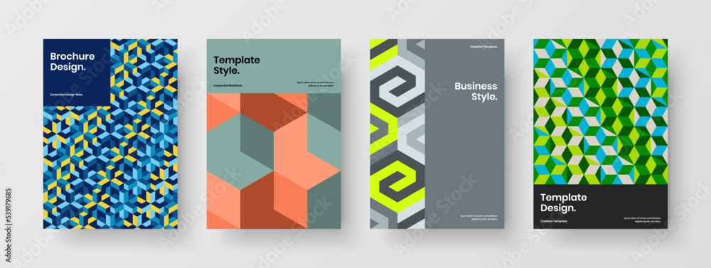 Fresh mosaic shapes annual report illustration composition. Unique magazine cover vector design concept bundle.